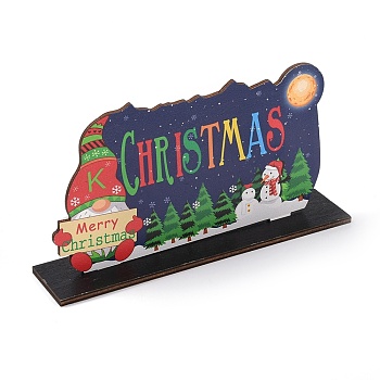 Natural Wood Display Decorations, for Christmas, Word Merry Christmas, Santa Claus/Father Christmas, Colorful, 200x44x103mm