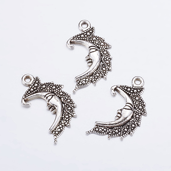 Antique Silver Tone Moon Tibetan Silver Pendants, Nickel Free, Lead Free and Cadmium Free, 25mm, hole: about 2mm
