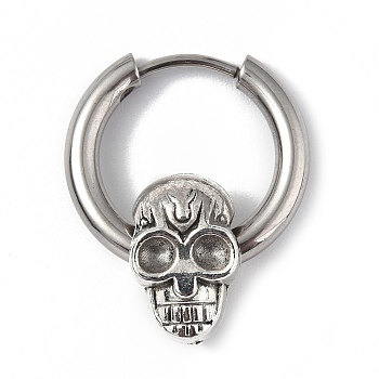 304 Stainless Steel Hoop Earrings Finding, Rhinestone Setting with Zinc Alloy Skull Beads, Antique Silver & Stainless Steel Color, 20mm, Pin: 1mm, Fit for 2.5mm Rhinestone