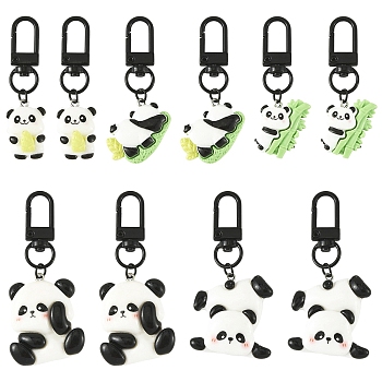 15Pcs 5 Styles Panda Resin Pendant Decorations, with Alloy Swivel Snap Hooks Clasps, Mixed Color, 62~74mm, 3pcs/style