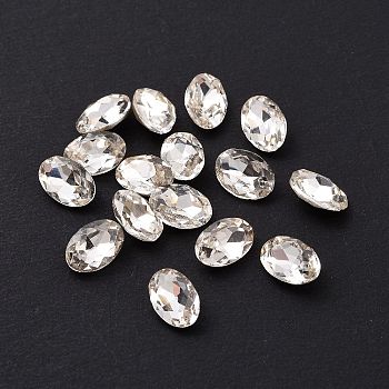 Glass Rhinestone Cabochons, Pointed Back & Silver Back Plated, Oval, Crystal, 6x4x2mm