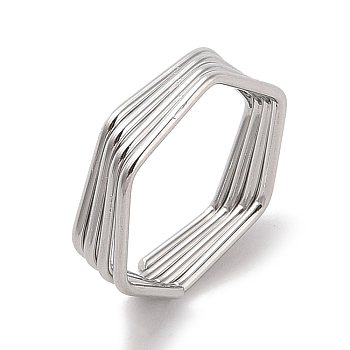 304 Stainless Steel Finger Rings for Women, Hexagon, Stainless Steel Color, 5mm, Inner Diameter: 19x17.5mm