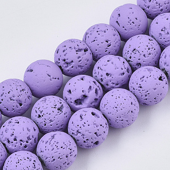 Spray Painted Natural Lava Rock Beads Strands, Round, Dark Orchid, 6~7mm, Hole: 0.7mm, about 59~62pcs/Strand, 15.75 inch(40cm)