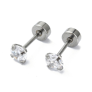 304 Stainless Steel Crystal Rhinestone Ear False Plugs, Gauges Earrings for Women Men, Stainless Steel Color, 4mm