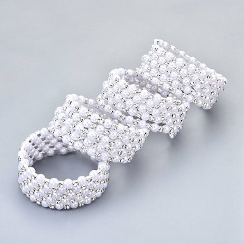 Five Loops Iron Wrap Bracelets, with Rhinestone and ABS Plastic Imitation Pearl, Platinum, Crystal, Inner Diameter: 2 inch(5cm)