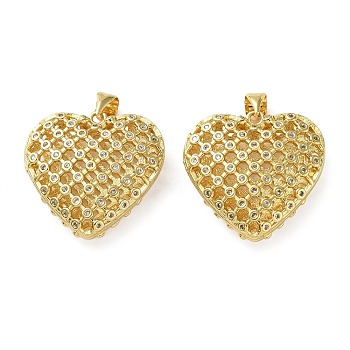 Brass Micro Pave Clear Cubic Zirconia Pendants, Heart Charms, Real 18K Gold Plated, 23.5x23.5x7.5mm, Hole: 3x5mm