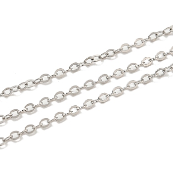 Rhodium Plated 925 Sterling Silver Flat Cable Chains, Soldered, Platinum, Link:2.5x2x0.5mm