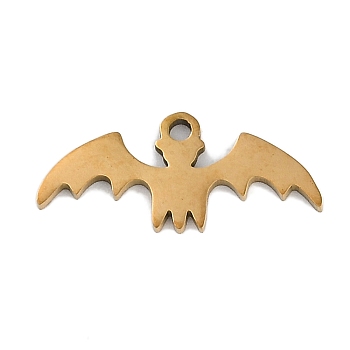 Ion Plating(IP) 304 Stainless Steel Pendants, Bat Charm, Real 18K Gold Plated, 8x18x1mm, Hole: 1.2mm