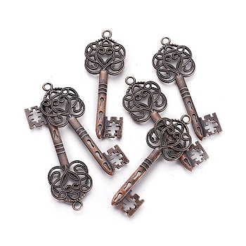 Tibetan Style Pendants, Skeleton Key Pendants, Lead Free and Cadmium Free, Red Copper, 60x22x2mm, Hole: 2mm