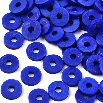 Handmade Polymer Clay Beads, for DIY Jewelry Crafts Supplies, Disc/Flat Round, Heishi Beads, Blue, 6x1mm, Hole: 2mm, about 23500pcs/1000g