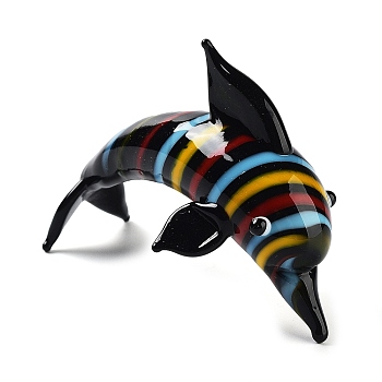 3D Dolphin Handmade Lampwork Display Decoration, for Home Decoration, Black, 62x31.5x34mm