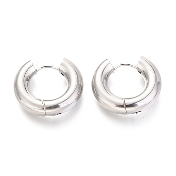 202 Stainless Steel Huggie Hoop Earrings, Hypoallergenic Earrings, with 316 Surgical Stainless Steel Pin, Ring, Stainless Steel Color, 4 Gauge, 18.5x21x5mm, Pin: 1mm