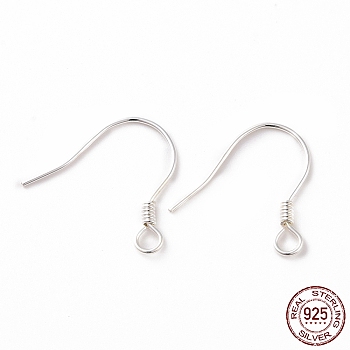 925 Sterling Silver Earring Hooks, with Horizontal Loops, Silver, 15.5x15.4mm, 24 Gauge(0.5mm), Hole: 1.5mm