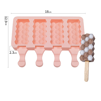 Silicone Ice-cream Stick Molds, 4 Styles Rectangle with Diamond Pattern-shaped Cavities, Reusable Ice Pop Molds Maker, Pink, 129x180x23mm, Capacity: 40ml(1.35fl. oz)
