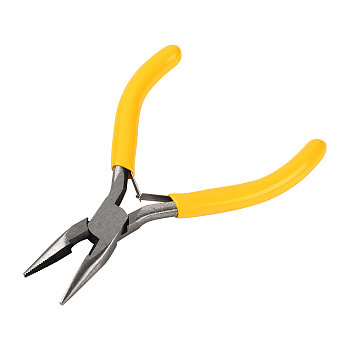 CREATCABIN 1Pc 45# Steel Jewelry Pliers, Needle Nose Pliers, Chain Nose Pliers, with Plastic Handle, Yellow, 12x8.4x0.85cm