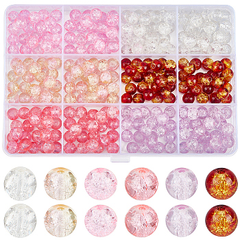 300Pcs 6 Colors Spray Painted Crackle Glass Beads, Round, Mixed Color, 8~8.5mm, Hole: 1~1.6mm, 50pcs/color
