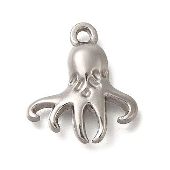 Anti-Tarnish 304 Stainless Steel Pendants, Octopus Charm, Stainless Steel Color, 18x16x27mm, Hole: 1.8mm