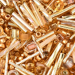 50G MIYUKI Seed Beads Mix, Japanese Seed Beads, Mixed Shape, Gold, 1~9x1.5~2mm, Hole: 0.5~1mm(SEED-PA0001-35A)
