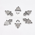 Tibetan Style Pendants,  Lead Free, Hamsa Hand/Hand of Fatima/Hand of Miriam, Antique Silver, 22x15x1.5mm, Hole: 2mm(X-TIBEP-23356-AS-RS)