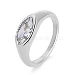 304 Stainless Steel & Cubic Zirconia Finger Rings, Horse Eye, Stainless Steel Color, Clear, US Size 7(17.3mm)(WG2DB43-02)