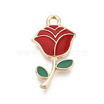Alloy Enamel Pendants, Flower Charms, Golden, Cadmium Free & Nickel Free & Lead Free, Dark Red, 23.5x12.5x2.2mm, Hole: 2mm(ENAM-T024-26A-G)