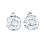 Alloy Enamel Pendants, Round with Moon & Sun Charms, Long-Lasting Plated, Platinum, 18x14x2mm, Hole: 1.6mm(FIND-D044-01P)