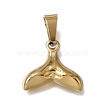 304 Stainless Steel Charms, with 201 Stainless Steel Snap On Bails, Ion Plating(IP), Fishtail Charms, Golden, 11.5x13x2mm, Hole: 5.5x3mm(STAS-G400-19G-02)