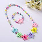 Plastic Beaded Necklaces & Beaded Bracelets, Kid Jewelry Sets, Colorful, Star, 450mm & 140mm(WG32877-08)