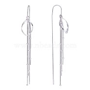 Anti-Tarnish Rhodium Plated 925 Sterling Silver Teardrop with Chain Tassel Dangle Earrings, Long Drop Ear Thread for Women, Platinum, 78x10.5mm, Pin: 0.8mm(JE1044A)