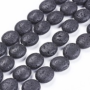Natural Lava Rock Beads Strands, Oval, 15~15.5x13~13.5x6.5~7.5mm, Hole: 0.8mm, about 12~13pcs/strand, 6.8~7.5 inch(17.5~19.2cm)(X-G-F647-05)