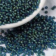 MIYUKI Round Rocailles Beads, Japanese Seed Beads, Fancy Lined, (RR3743) Fancy Lined Aqua Green, 15/0, 1.5mm, Hole: 0.7mm, about 5555pcs/10g(X-SEED-G009-RR3743)