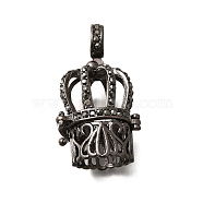 Brass European Dangle Charms, with Rhinestone, Cadmium Free & Lead Free, Long-Lasting Plated, Rack Plating, Crown, Gunmetal, 35.5x16.5x20mm(KK-M313-13B-02)