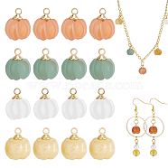 4 Sets Natural Mixed Stone Charms, Natural Yellow Aventurine & Green Aventurine & Red Aventurine & White Jade, with Golden Tone Brass Findings, Pumpkin, 12x10mm, Hole: 2mm, 4pc/set(FIND-CA0005-80)