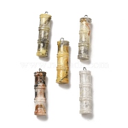 Natural Crackle Agate Pendants, Bamboo Stick Charms, with Stainless Steel Color Tone 304 Stainless Steel Loops, 45x12.5mm, Hole: 2mm(G-I340-A19)