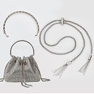 Bag Accessories Set, including Arch-shaped Zinc Alloy Rhinestone Purse Handle, Wheat Chain Bag Drawstring Cord with Stopper & Tassel, Platinum(DIY-WH0409-49P)