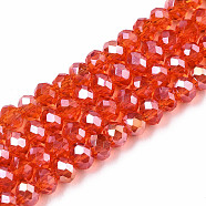 Electroplate Glass Beads Strands, AB Color Plated, Faceted, Rondelle, Orange Red, 4x3mm, Hole: 0.4mm, about 123~127pcs/strand, 16.5~16.9 inch(42~43cm)(X-EGLA-A034-T4mm-B22)