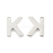 304 Stainless Steel Letter Charms, Letter.K, 11x9x0.5mm, Hole: 1mm(X-STAS-O072-K)