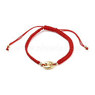 Adjustable Nylon Thread Braided Bead Bracelets, Red String Bracelets, with Oval Alloy Links and Round Brass Beads, Golden, Red, Inner Diameter: 2-1/4~3-3/4 inch(5.7~9.5cm)(BJEW-JB05548-03)