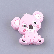 Food Grade Eco-Friendly Silicone Focal Beads, Chewing Beads For Teethers, DIY Nursing Necklaces Making, Koala, Pearl Pink, 28x26x8mm, Hole: 2mm(SIL-T052-03B)