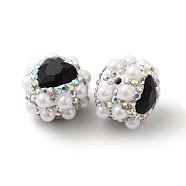 Polymer Clay Rhinestone Beads, with Imitation Pearl, Heart, Jet, 17.5x17x14mm, Hole: 1.6mm(RGLA-D050-04E)