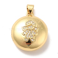 Rack Plating Brass Micro Pave Clear Cubic Zirconia Locket Pendants, Cadmium Free & Lead Free, Long-Lasting Plated, Flat Round with Girl Pattern, Real 18K Gold Plated, 21x18x8mm, Hole: 4x3.5mm, Inner Diameter: 16x13.5mm(KK-M227-04G)