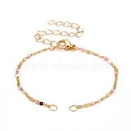 Enamel Bracelet Makings, with Brass Lumachina Chains, 304 Stainless Steel Lobster Claw Clasps & Jump Rings, Pearl Pink, 5-1/2 inch(14cm), Hole: 2.5mm(AJEW-JB00972-04)