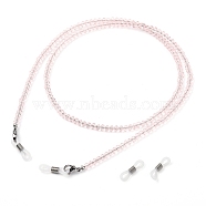 Eyeglasses Chains, Neck Strap for Eyeglasses, with Glass Beads, 304 Stainless Steel Lobster Claw Clasps, Brass Beads and Rubber Loop Ends, Pink, 27.95 inch(71cm)(AJEW-EH00100-03)