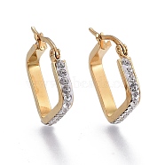 201 Stainless Steel Angular Hoop Earrings, with Rhinestone, Rhombus, Golden, 24x24x3.1mm, Pin: 0.8mm(EJEW-A052-32A)