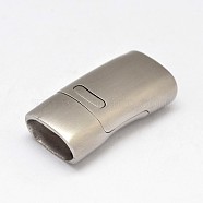 304 Stainless Steel Magnetic Clasps with Glue-in Ends, Frosted, Rectangle, Stainless Steel Color, 26.3x12.7x9.3mm, Hole: 10.7x6mm(STAS-D070-06)