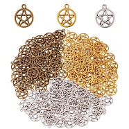 150Pcs 3 Colors Tibetan Style Alloy Wicca Charms, Pentacle, Cadmium Free & Lead Free, Flat Round with Star, Mixed Color, 16x2mm, Hole: 3mm(TIBEP-SZ0001-05)