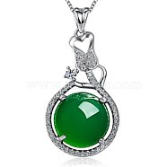 Synthetic Chrysoprase Pendant Necklaces, with Brass Box Chains, Flat Round with Heart, Green, Platinum, 17.32 inch(44cm)(NJEW-BB66222-A)
