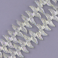 Electroplate Glass Beads Strands, Leaf, Light Yellow, 18x8x5mm, Hole: 0.8mm, about 100pcs/strand, 24.4 inch(EGLA-T017-06A)