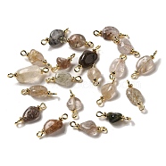 Natural Rutilated Quartz Connector Charms, Nuggets Links with Real 18K Gold Plated Brass Double Loops, 19~25.5x8~9.5x4~8.5mm, Hole: 1.8mm(FIND-C046-11C-G)