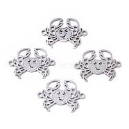 201 Stainless Steel Links connectors, Laser Cut, Crab, Stainless Steel Color, 14x19.5x1mm, Hole: 1.4mm(STAS-R104-040P)